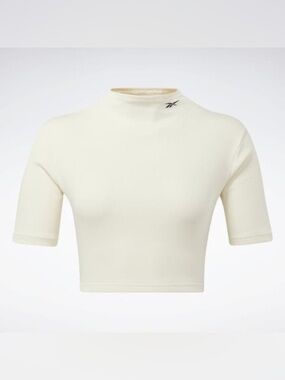 Reebok Apparel Women’s Cream Mock Neck Short Sleeve Crop Top